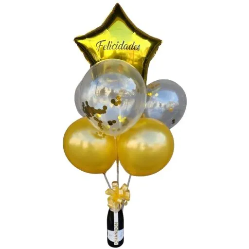 Arreglo de globos de felicidades con espumante